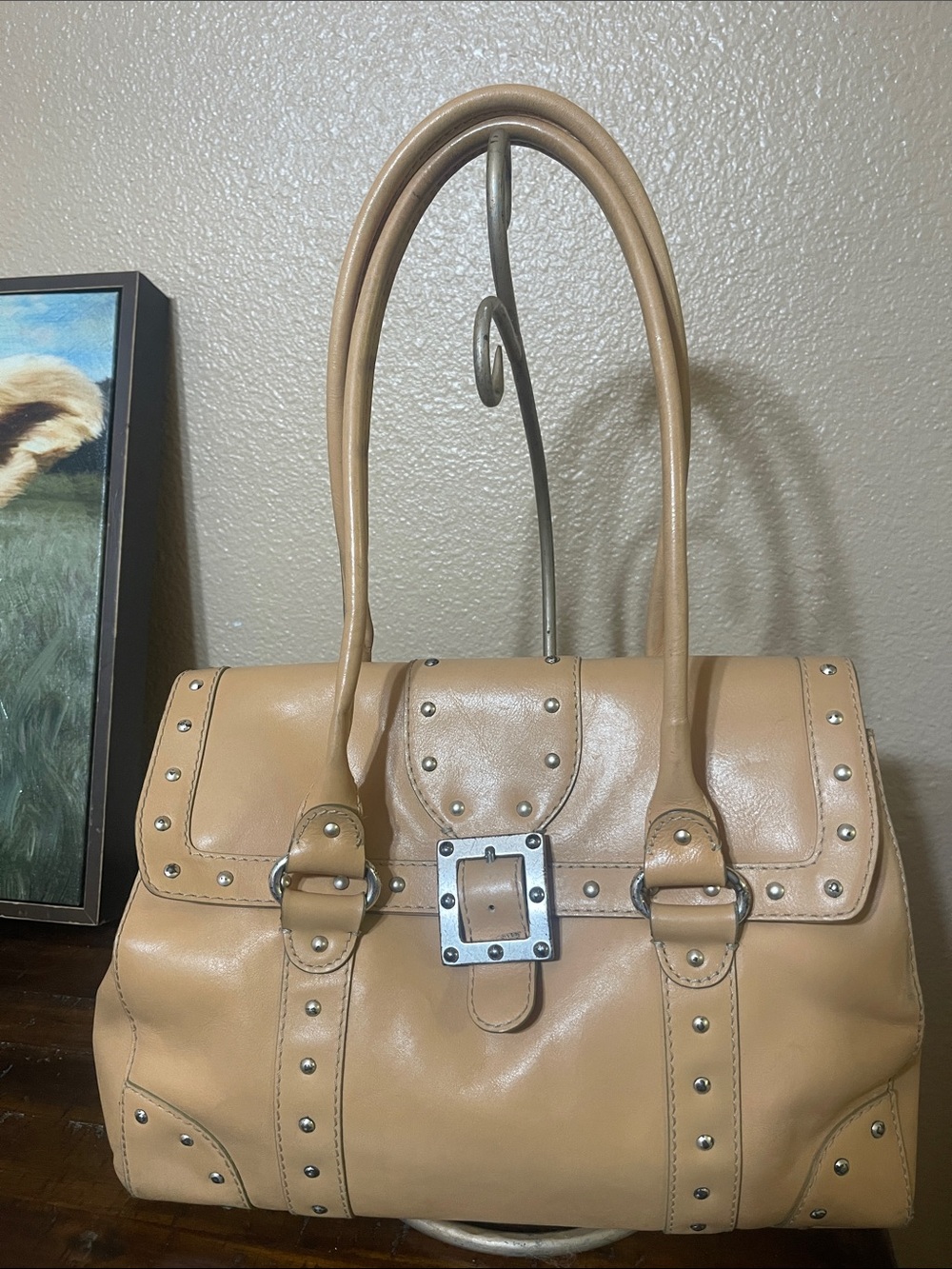 Michael Kors Classic Tan Studded Tote Handbag